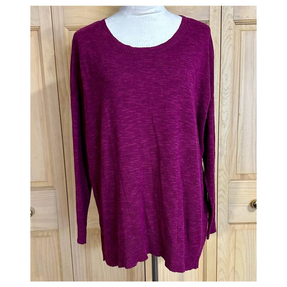 Eileen Fisher Wine Lightweight Relaxed Fit Long Sleeve Tunic Sweater Sz M
